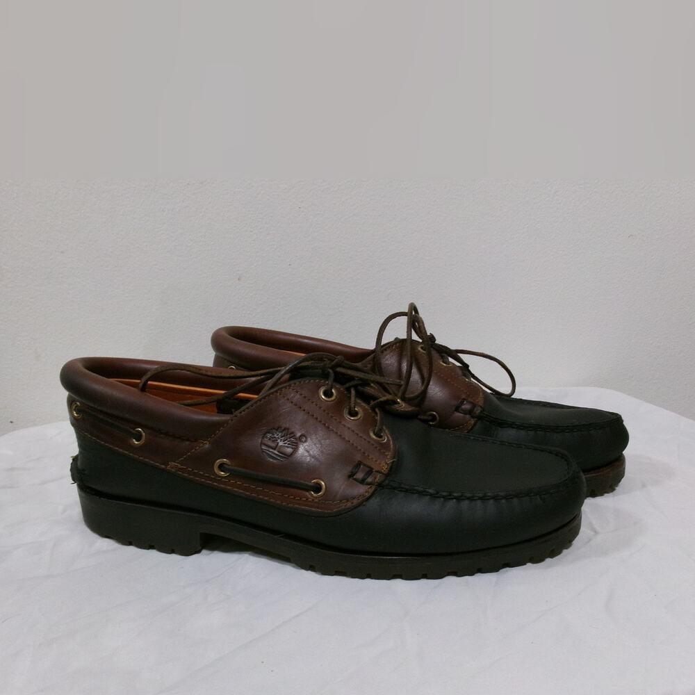 Timberland Authentic 3 Eye Classic Lug Leather Boat Shoes Brown Black
